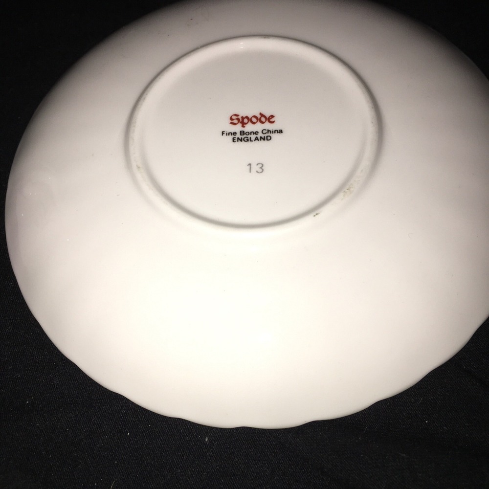 Spode Miniature Cup and Saucer, Fruit Scallop Design with Green Border - Picture 7 of 10